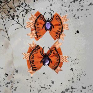 Girls Halloween Set 2 Pieces Hair Clip Spider Decoration Orange Handmade
